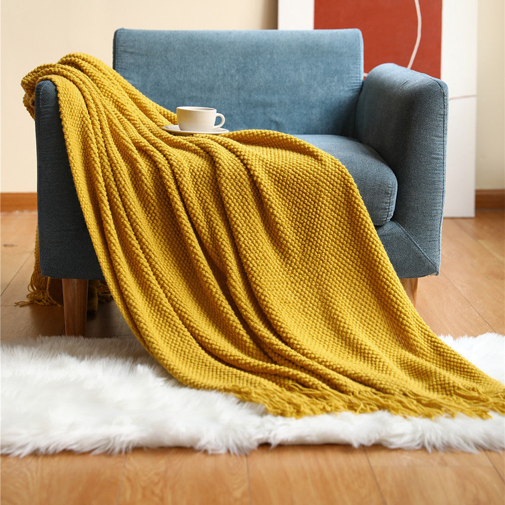 Bubble Knit Blanket with Fringe
