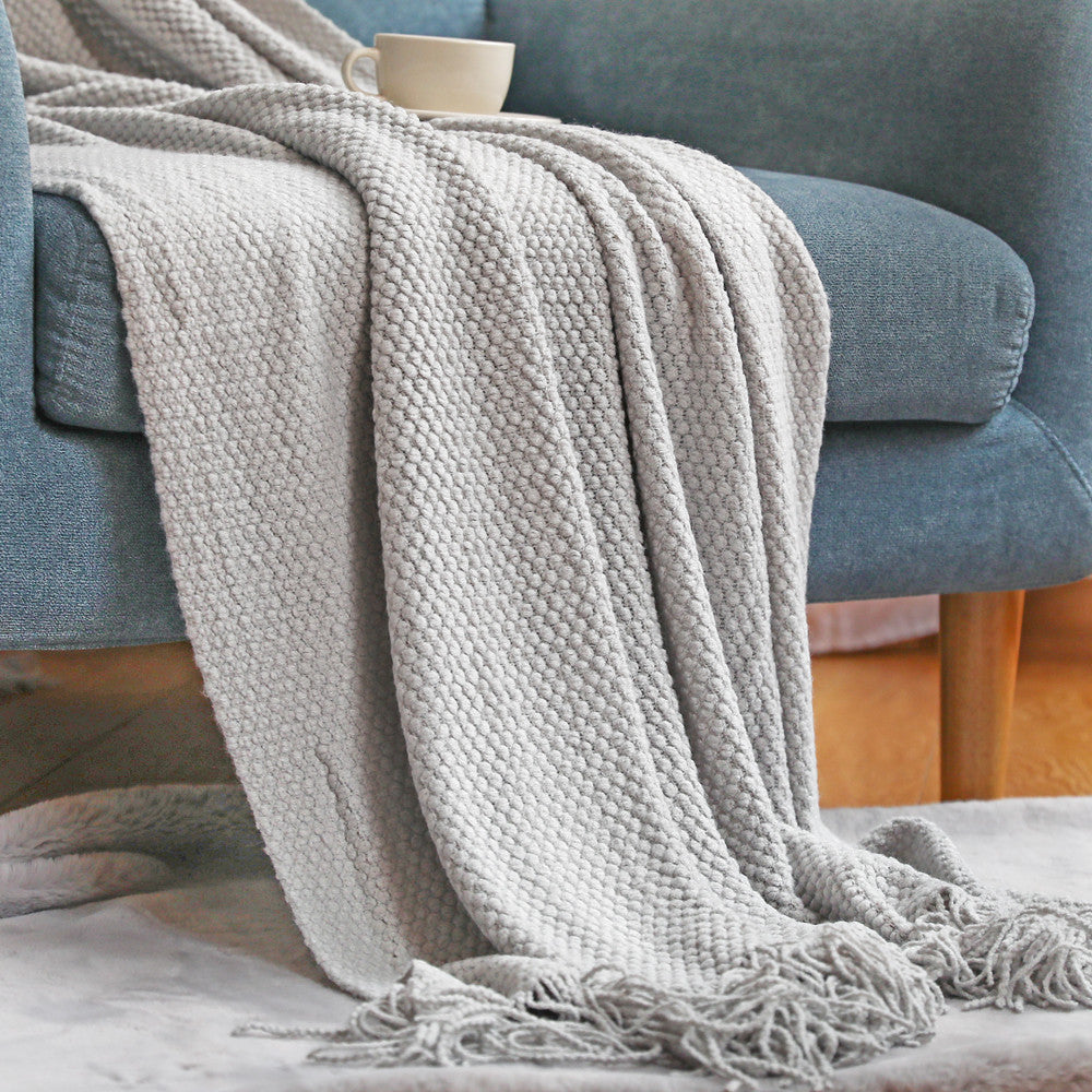 Bubble Knit Blanket with Fringe