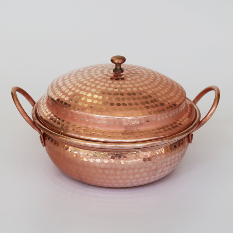 Hammered Copper Pot with Ear Handles & Lid