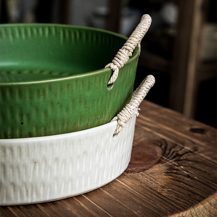 Artisan Impressions Serving Dish with Debossed Texture & Rope Handles