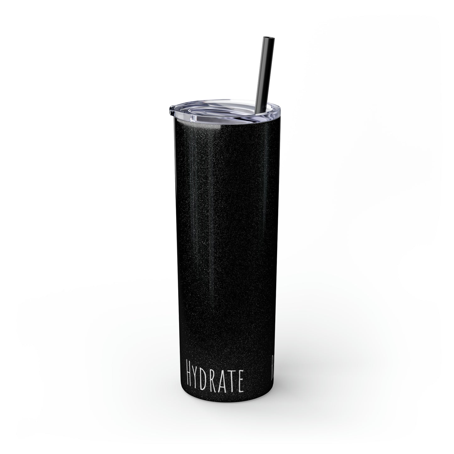 Glitter Pitch Black Tumbler with Straw, 20oz (Hydrate, Refill, Repeat)