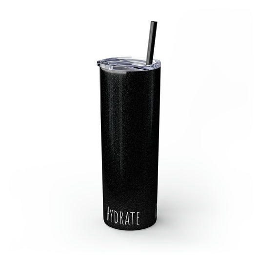 Glitter Pitch Black Tumbler with Straw, 20oz (Hydrate, Refill, Repeat)