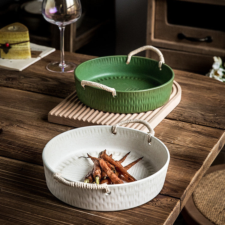 Artisan Impressions Serving Dish with Debossed Texture & Rope Handles