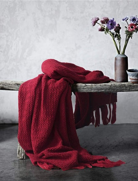 Red Knitted Throw Blanket