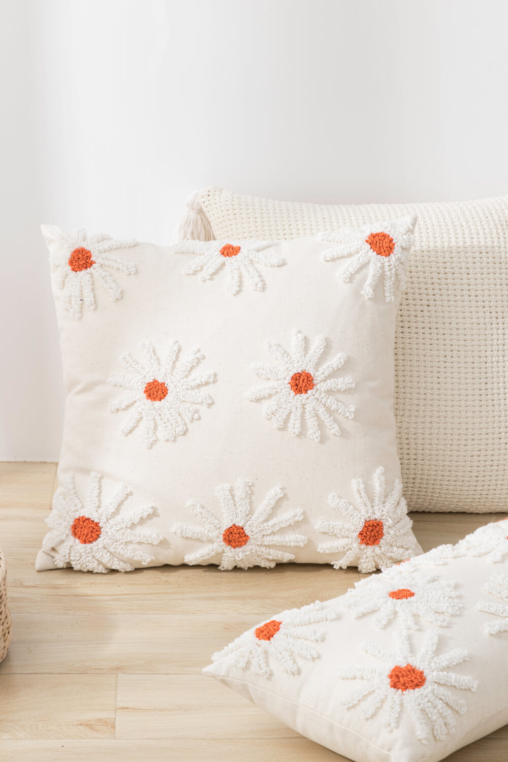 Textured Decorative Throw Pillow Covers (Daisy)